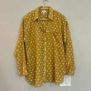 J.jill cotton long sleeve blouse mustard yellow with embroidered white dots L